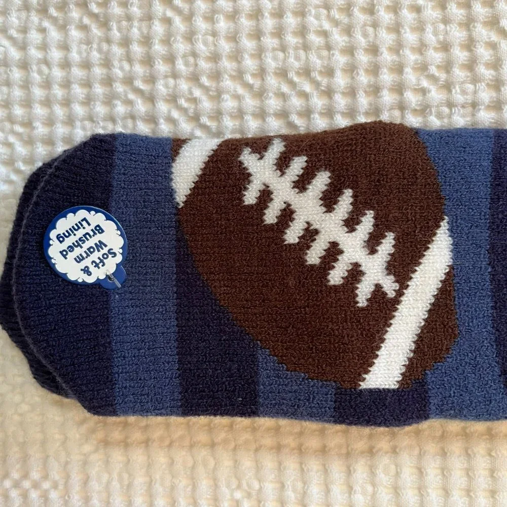 NWT Blue Jacques Monet Football Fuzzy Grip Slipper Socks
